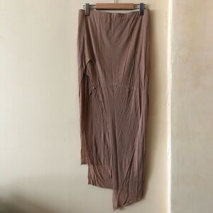 HELMUT LANG Jersey Midi Asymmetrical Layered Raw Hem High Slit Brown Stretch Y2K